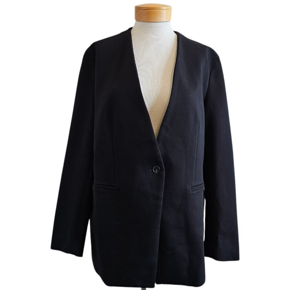 Spanx Ponte Classic Black One Button Stretchy Blazer Career Staple Oversized XL